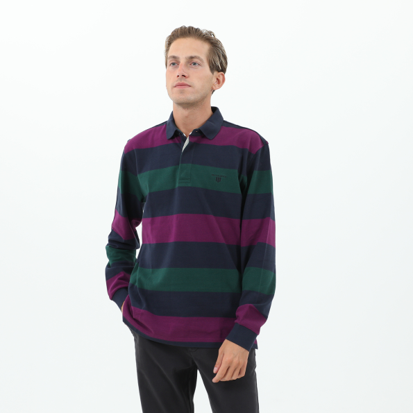 Ανδρική polo μπλούζα NAVY & GREEN μωβ μπλε πράσινη ριγέ