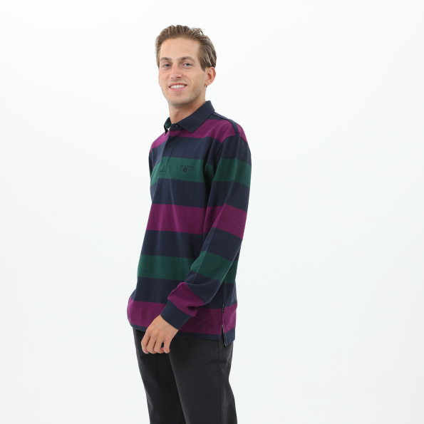 Ανδρική polo μπλούζα NAVY & GREEN μωβ μπλε πράσινη ριγέ Ανδρικά