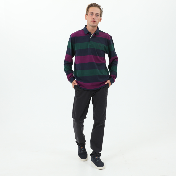 Ανδρική polo μπλούζα NAVY & GREEN μωβ μπλε πράσινη ριγέ Ανδρικά
