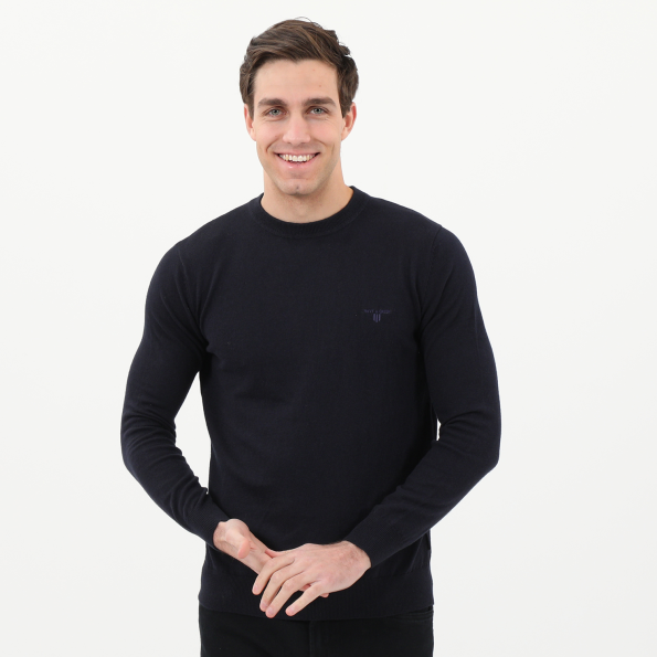 Ανδρικό basic πουλόβερ NAVY & GREEN μπλε σκούρο