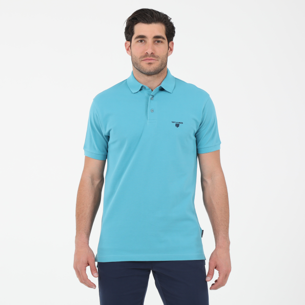 Ανδρική polo μπλούζα NAVY & GREEN γαλάζια
