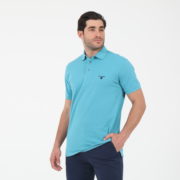 Ανδρική polo μπλούζα NAVY & GREEN γαλάζια