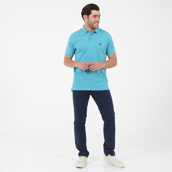 Ανδρική polo μπλούζα NAVY & GREEN γαλάζια