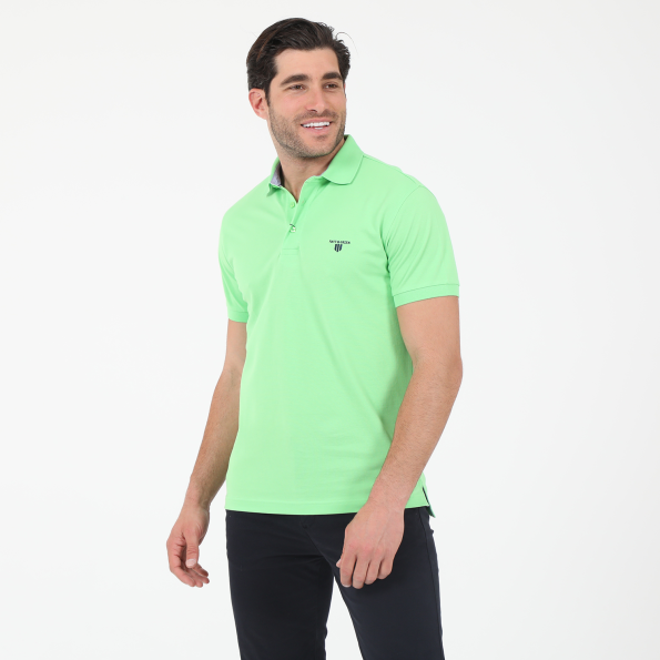 Ανδρική polo μπλούζα NAVY & GREEN CUSTOM FIT πράσινη neon