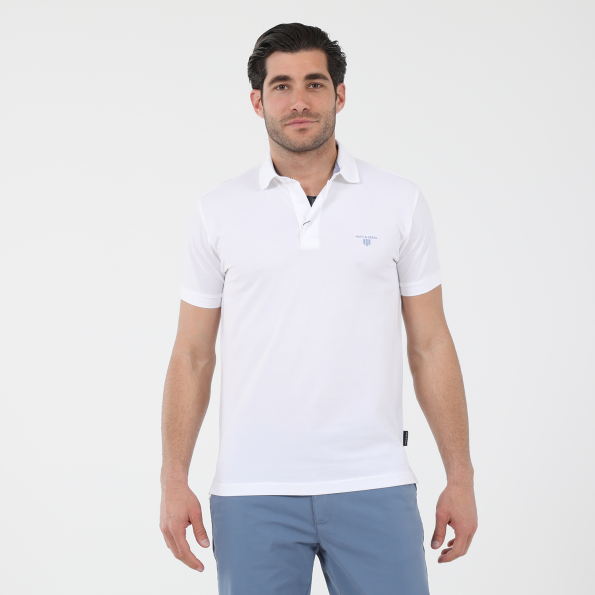 Ανδρική polo μπλούζα NAVY & GREEN λευκή