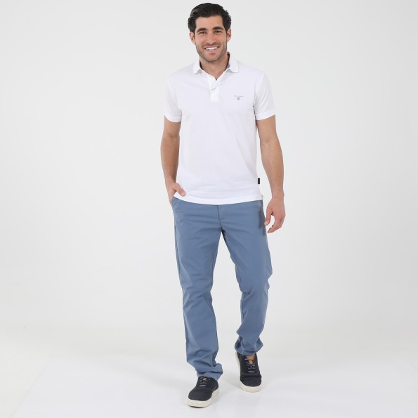 Ανδρική polo μπλούζα NAVY & GREEN λευκή