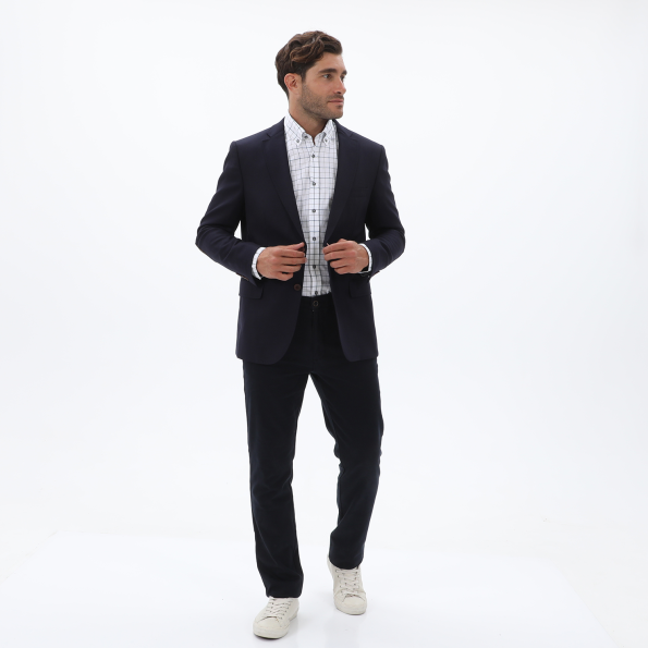 Ανδρικό πουκάμισο NAVY & GREEN COMFORT FIT λευκό μπλε καρό Ανδρικά