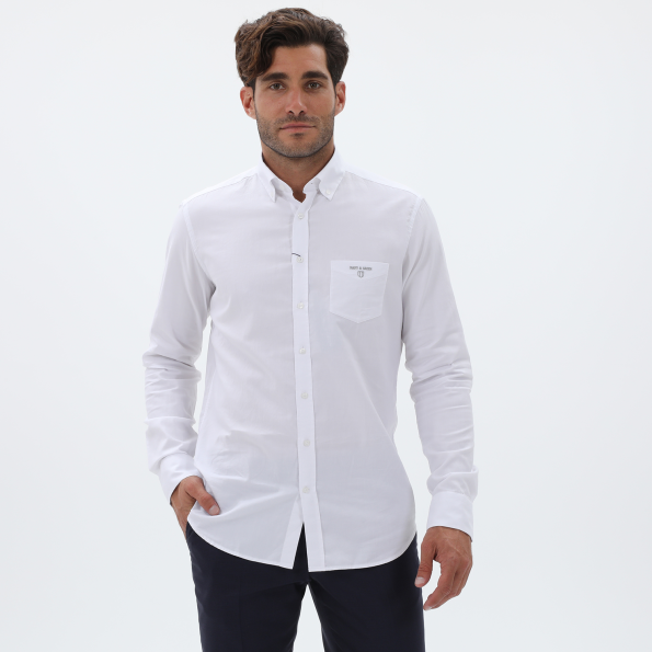 Ανδρικό πουκάμισο NAVY & GREEN COMFORT FIT λευκό Ανδρικά