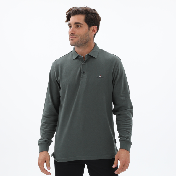 Ανδρική polo μπλούζα NAVY & GREEN CUSTOM FIT χακί