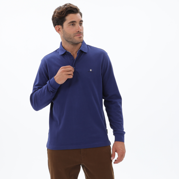 Ανδρική polo μπλούζα NAVY & GREEN CUSTOM FIT μπλε
