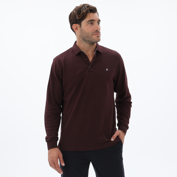 Ανδρική polo μπλούζα NAVY & GREEN CUSTOM FIT μπορντό