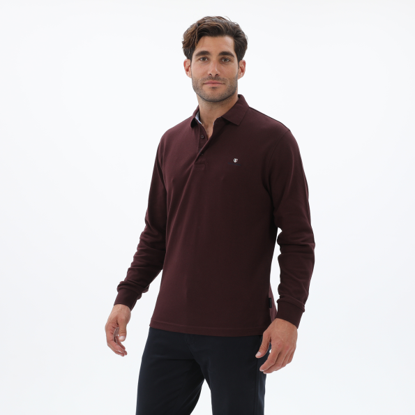 Ανδρική polo μπλούζα NAVY & GREEN CUSTOM FIT μπορντό Ανδρικά
