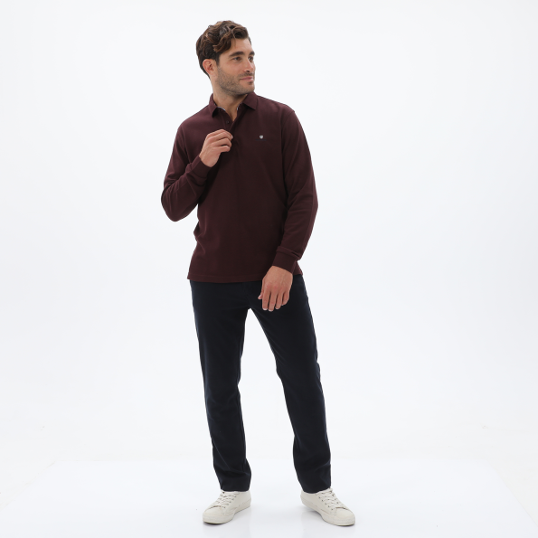 Ανδρική polo μπλούζα NAVY & GREEN CUSTOM FIT μπορντό Ανδρικά