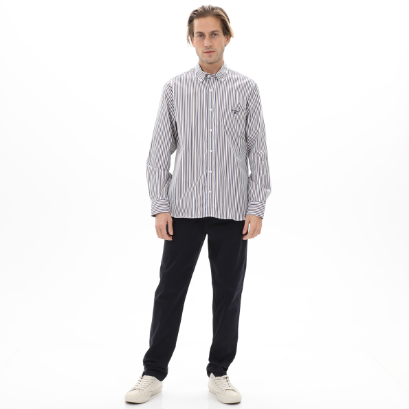 Ανδρικό πουκάμισο NAVY & GREEN COMFORT FIT μπλε καφέ ριγέ Ανδρικά