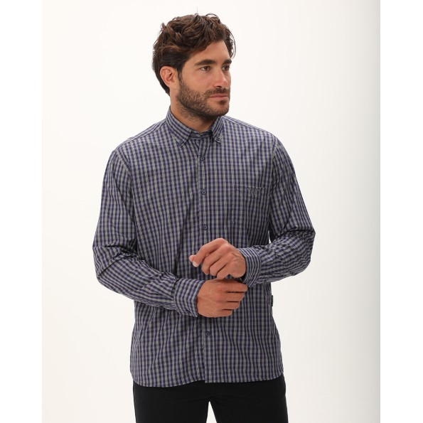 Ανδρικό πουκάμισο NAVY & GREEN COMFORT FIT μπλε γκρι καρό Ανδρικά