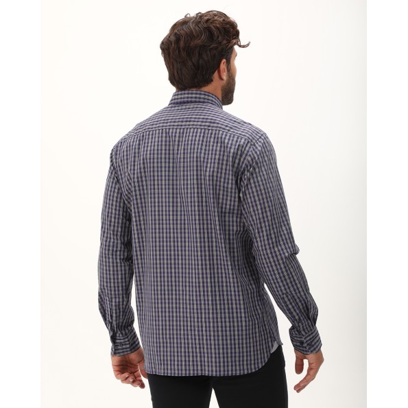 Ανδρικό πουκάμισο NAVY & GREEN COMFORT FIT μπλε γκρι καρό Ανδρικά