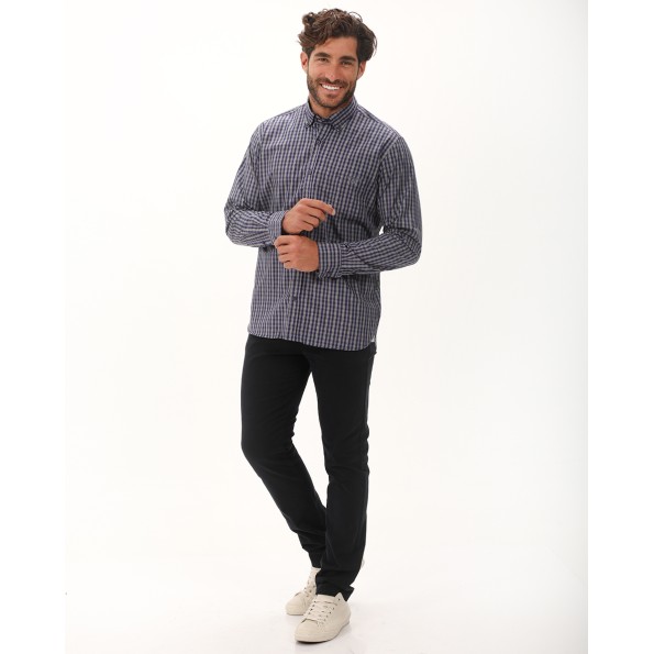 Ανδρικό πουκάμισο NAVY & GREEN COMFORT FIT μπλε γκρι καρό Ανδρικά