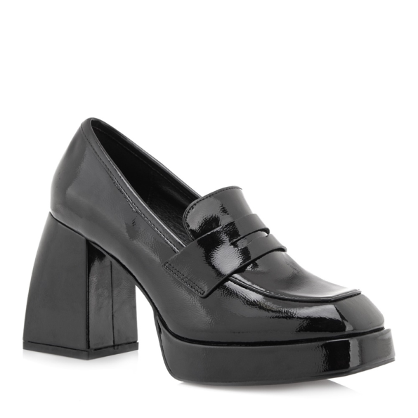 Γυναικεία ψηλά loafers SEVEN R185L75 μαύρα λουστρίνι Γυναικεία