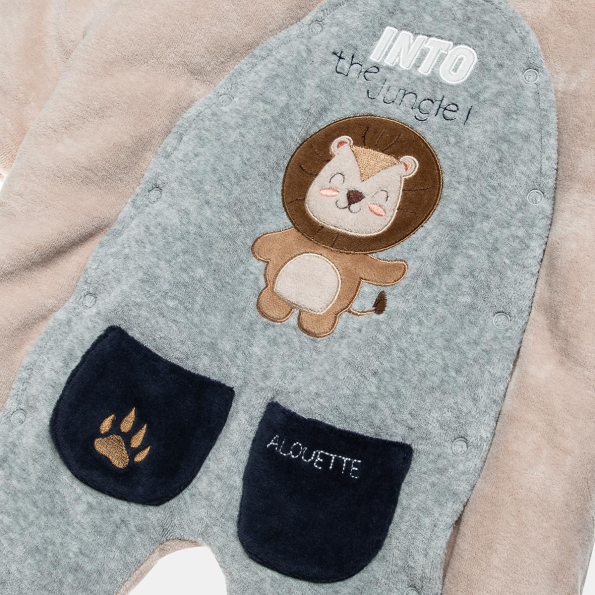 Βρεφική φόρμα εξόδου βελούτε ALOUETTE Tender Comforts μπεζ γκρι μπλέ  Παιδικά