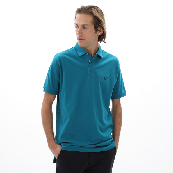 Ανδρική polo μπλούζα NAVY & GREEN μπλε