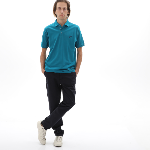 Ανδρική polo μπλούζα NAVY & GREEN μπλε