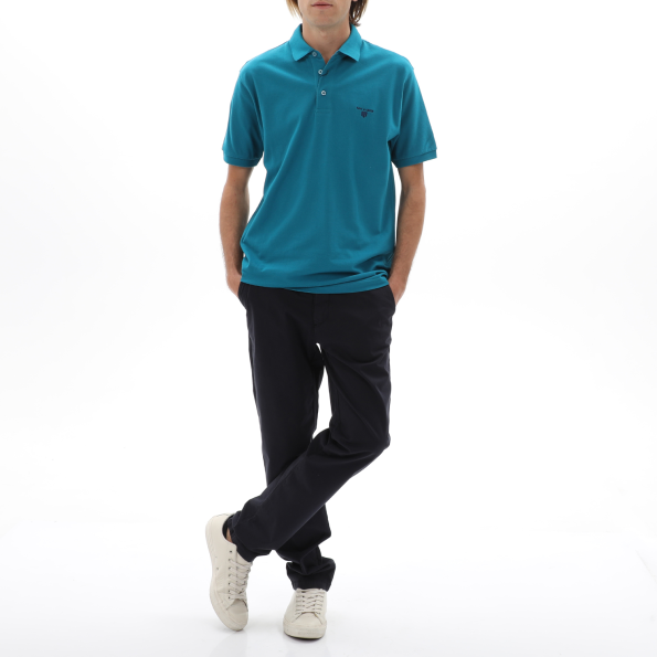 Ανδρική polo μπλούζα NAVY & GREEN μπλε