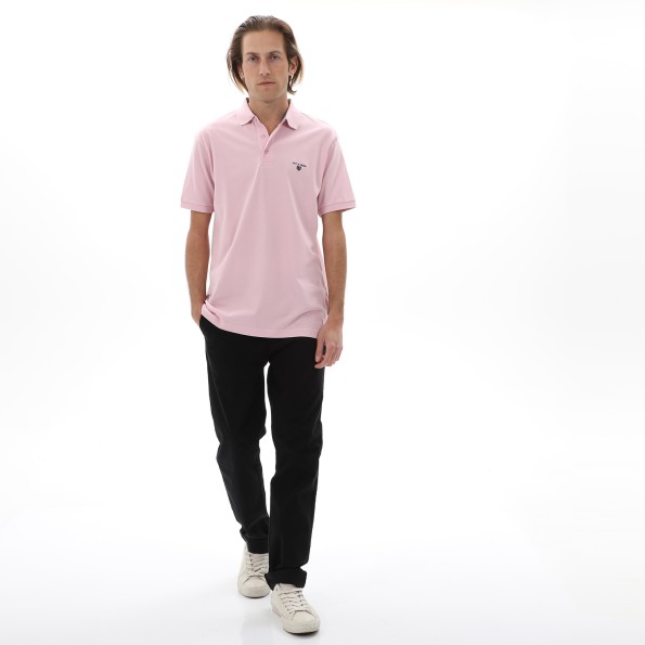 Ανδρική polo μπλούζα NAVY & GREEN ροζ
