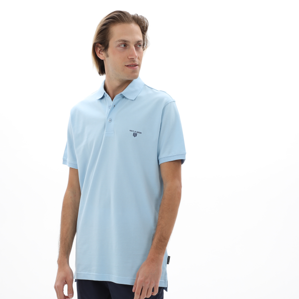 Ανδρική polo μπλούζα NAVY & GREEN γαλάζια Ανδρικά