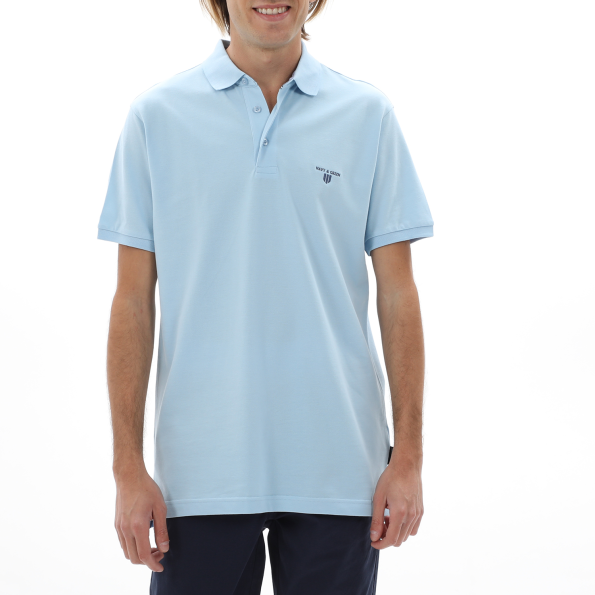 Ανδρική polo μπλούζα NAVY & GREEN γαλάζια Ανδρικά