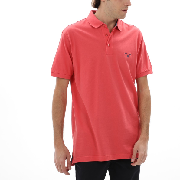 Ανδρική polo μπλούζα NAVY & GREEN κοραλί