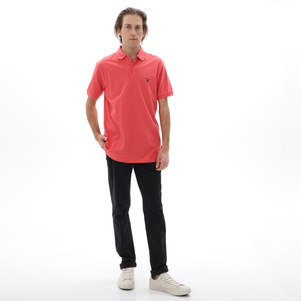 Ανδρική polo μπλούζα NAVY & GREEN κοραλί