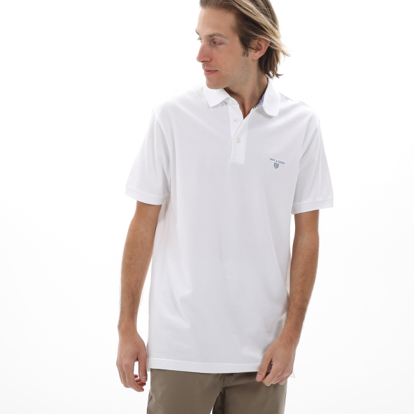 Ανδρική polo μπλούζα NAVY & GREEN λευκό Ανδρικά