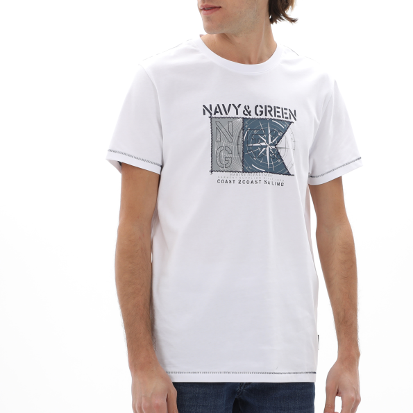 Ανδρικό t-shirt NAVY & GREEN λευκό