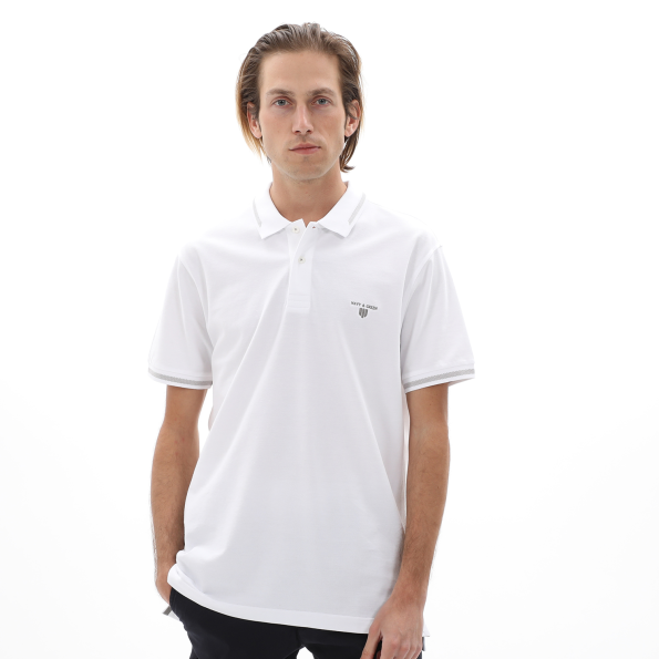 Ανδρική polo μπλούζα NAVY & GREEN λευκή