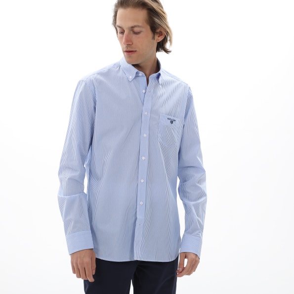 Ανδρικό πουκάμισο NAVY & GREEN COMFORT FIT γαλάζιο λευκό ριγέ Ανδρικά