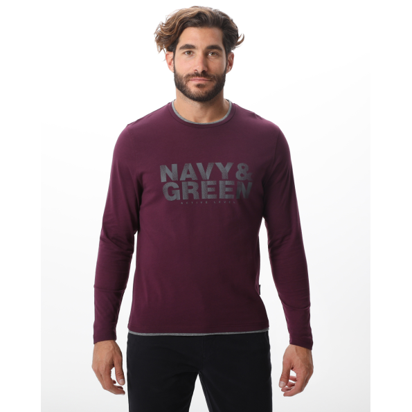 Ανδρική μακρυμάνικη μπλούζα NAVY & GREEN μπορντο