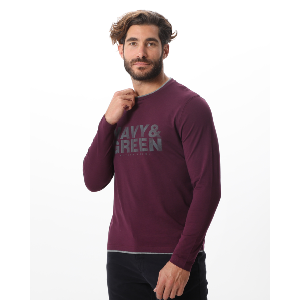Ανδρική μακρυμάνικη μπλούζα NAVY & GREEN μπορντο Ανδρικά