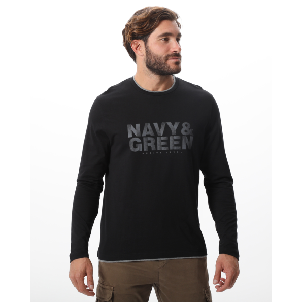 Ανδρική μακρυμάνικη μπλούζα NAVY & GREEN μαύρο 