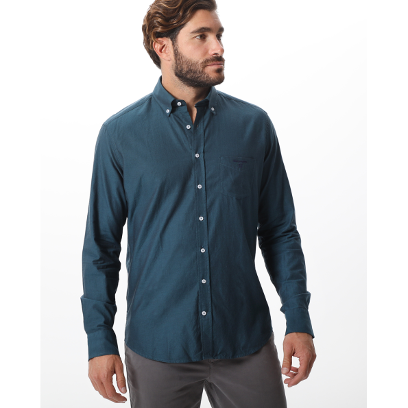 Ανδρικό πουκάμισο NAVY & GREEN COMFORT FIT πετρόλ