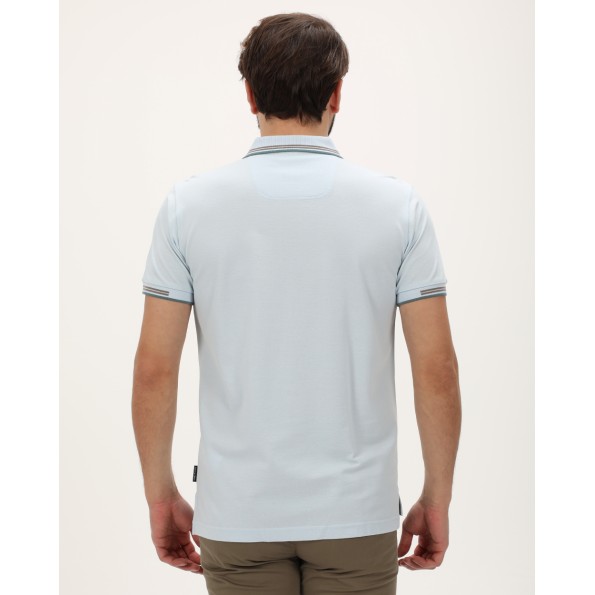 Ανδρική polo μπλούζα NAVY & GREEN γαλάζια