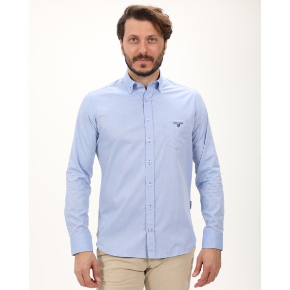 Ανδρικό πουκάμισο NAVY & GREEN COMFORT FIT γαλάζιο