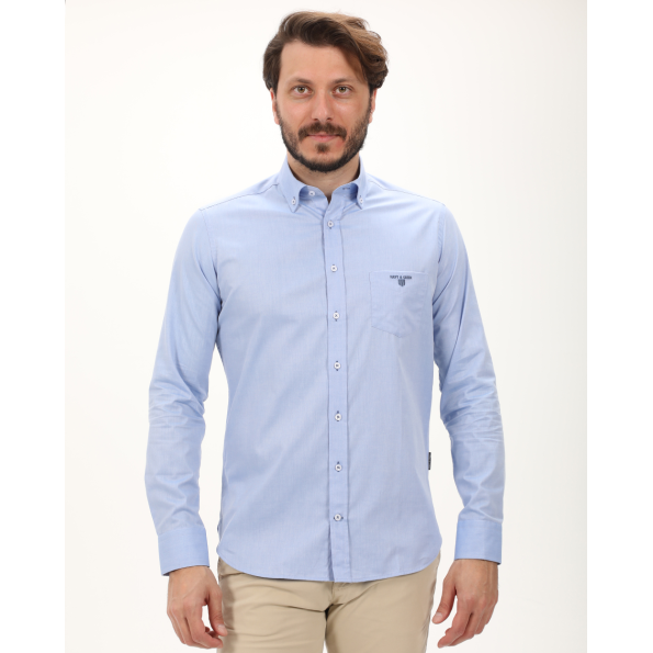 Ανδρικό πουκάμισο NAVY & GREEN COMFORT FIT γαλάζιο