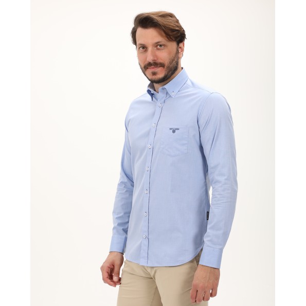Ανδρικό πουκάμισο NAVY & GREEN COMFORT FIT γαλάζιο