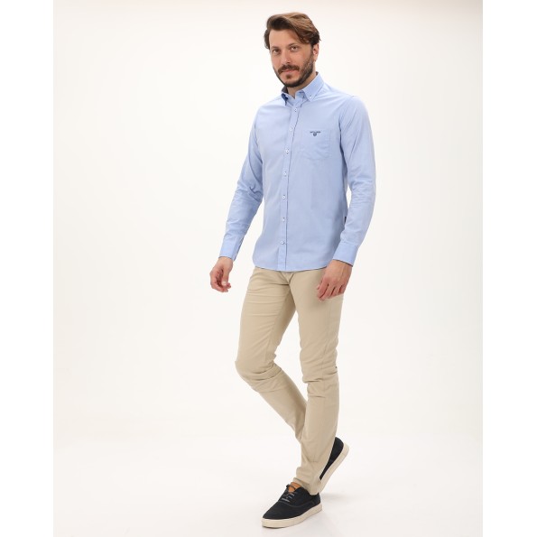 Ανδρικό πουκάμισο NAVY & GREEN COMFORT FIT γαλάζιο