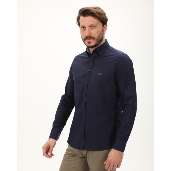 Ανδρικό πουκάμισο NAVY & GREEN COMFORT FIT μπλε