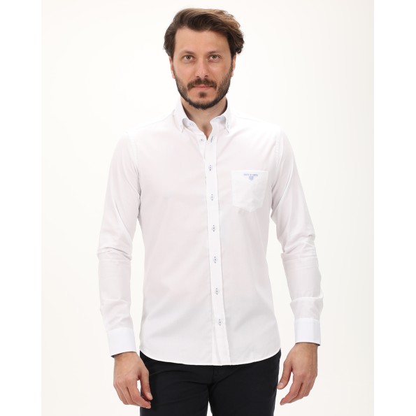 Ανδρικό πουκάμισο NAVY & GREEN COMFORT FIT λευκό