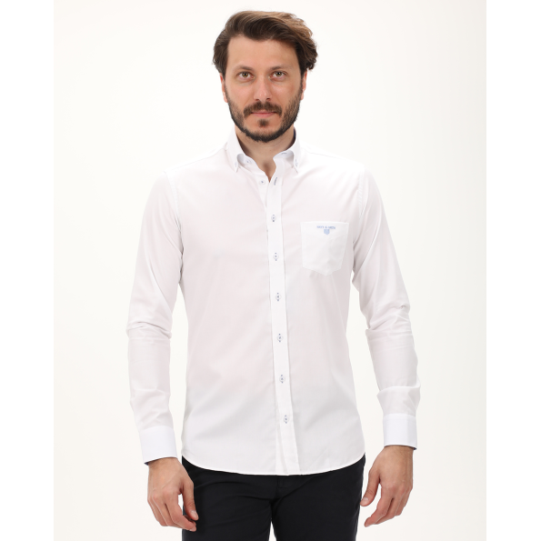 Ανδρικό πουκάμισο NAVY & GREEN COMFORT FIT λευκό