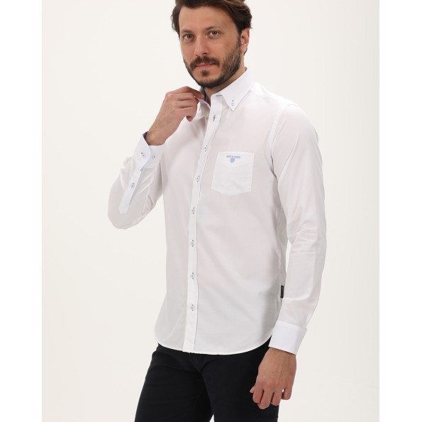 Ανδρικό πουκάμισο NAVY & GREEN COMFORT FIT λευκό