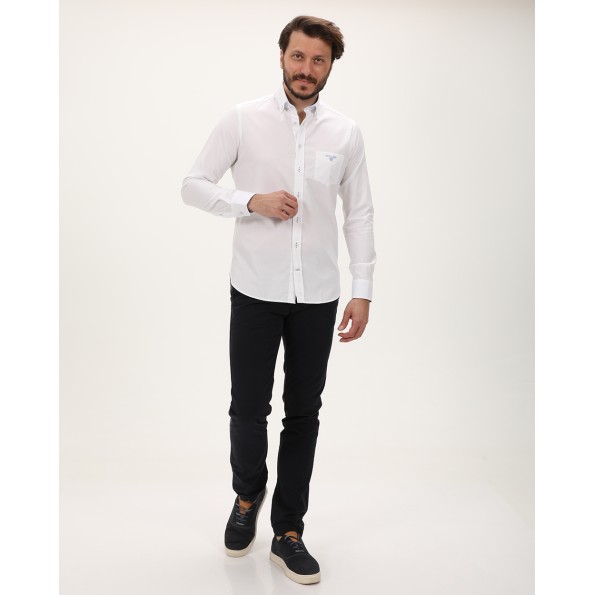 Ανδρικό πουκάμισο NAVY & GREEN COMFORT FIT λευκό