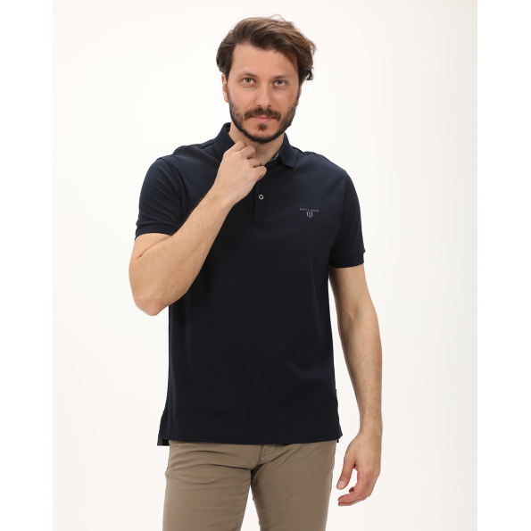 Ανδρική polo μπλούζα NAVY & GREEN μπλε